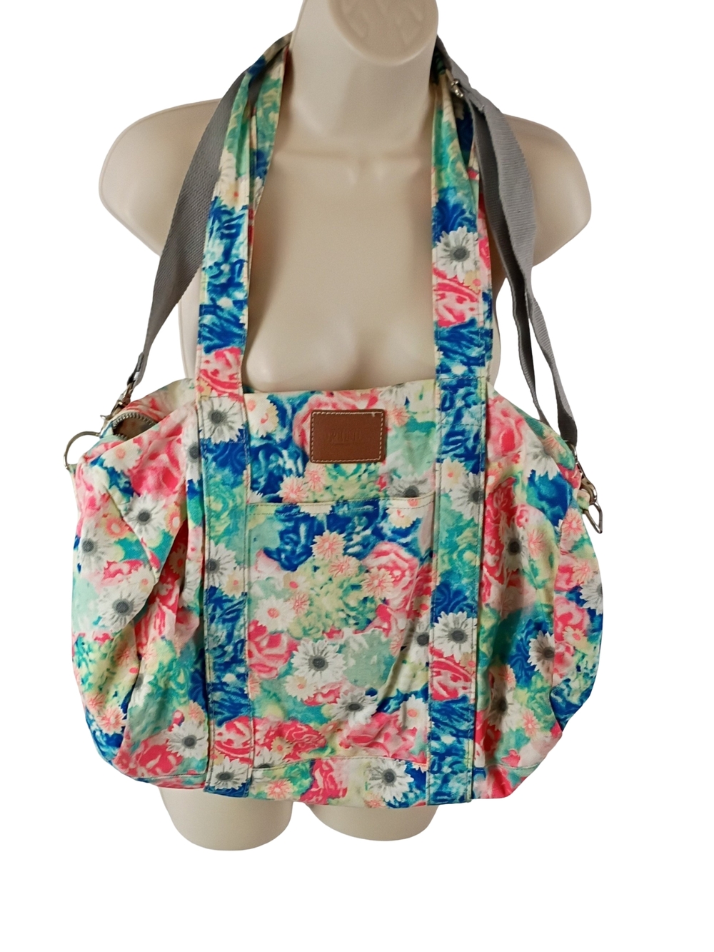 PINK Victoria's Secret Floral Canvas Tote in Pink Blue Green